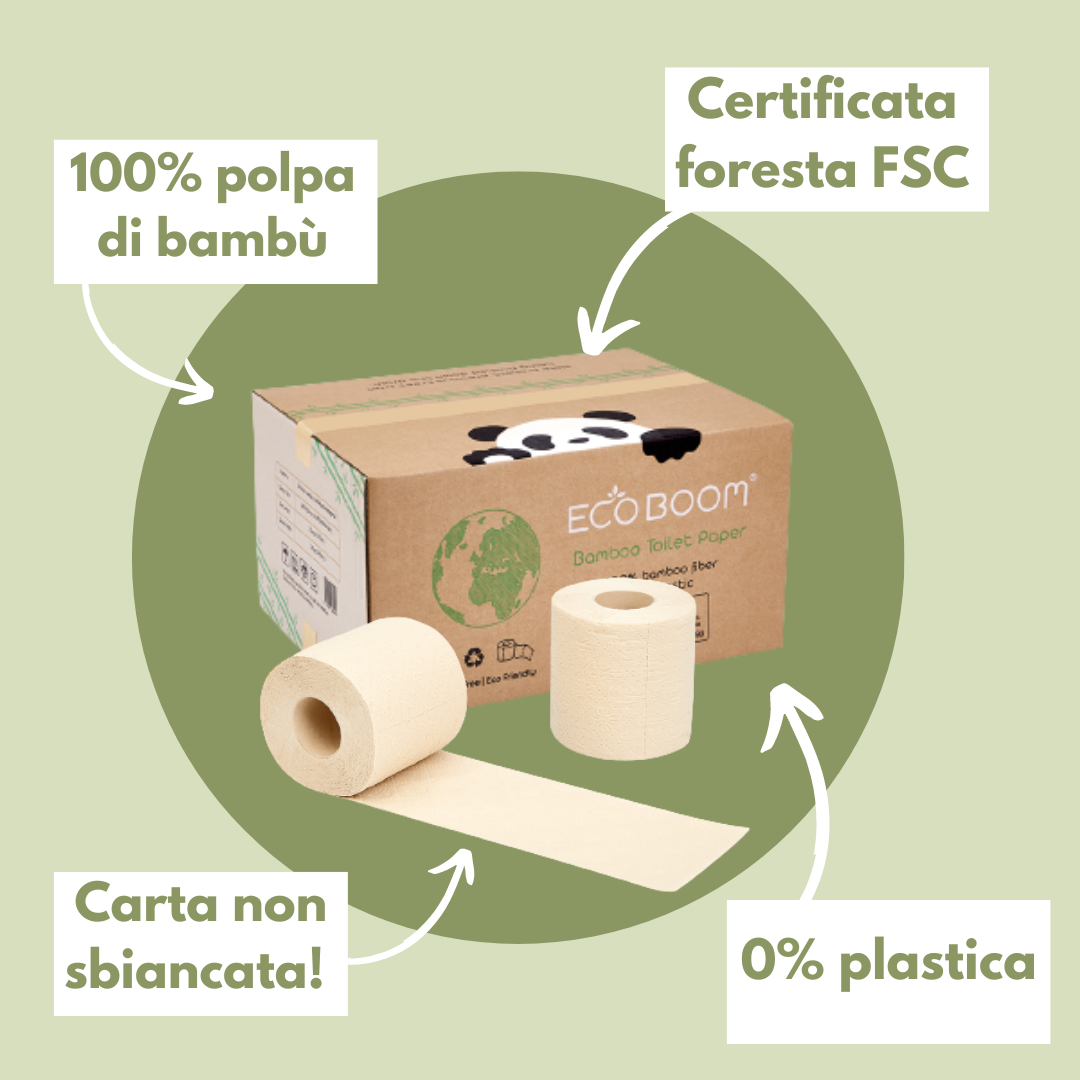 ECO BOOM - Carta Igienica in Bambù - Confezione da 24 rotoli in polpa di bamboo incartati singolarmente